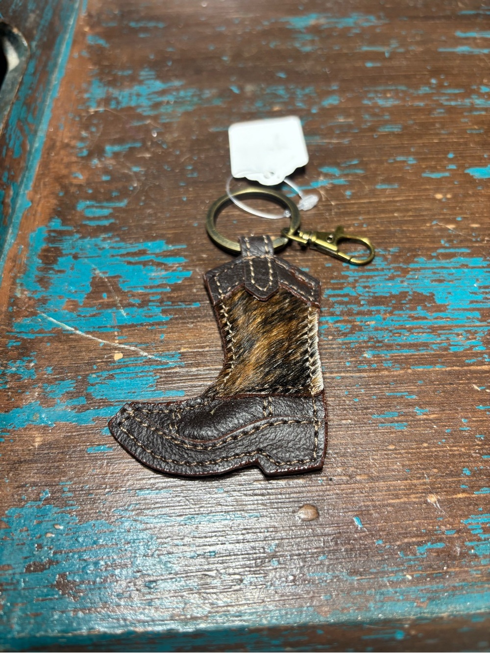 New Leather Cowboy Boot Keychain - Brown Bag Charm